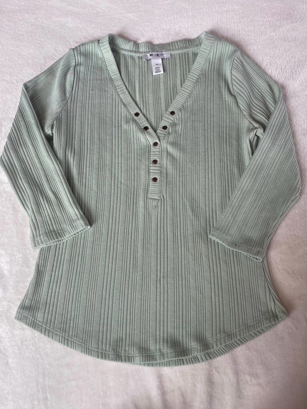 White House Black Market Light Sage Ribbed Henley Long Sleeve Top